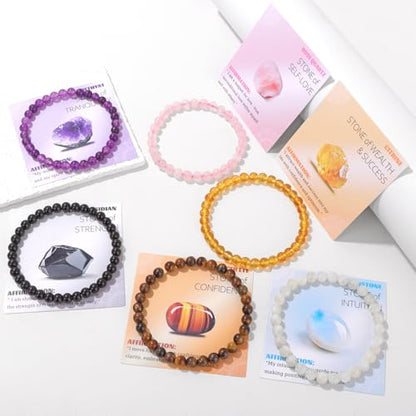 Crystal Beaded Bracelets for Women 4mm Clear Quartz Bead Handmade Gemstone Stretch Elastic Bracelet Natural Stone Crystal Healing Reiki Spiritual Jewelry Gifts - color: Amethyst, size: 6mm