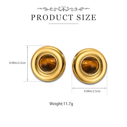 Brown Earrings Circle Chunky Earrings for Women Trendy 18K Gold Plated Stud Hoop Stainless Steel Hypoallergenic - color: Round Disc Stud