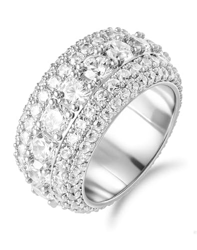 Bling Halo Stacking Ring for Men Women - 18k Gold Plated Stackable Cubic Zirconia Band - Created Diamond Iced Out Hip Hop Jewelry Gifts - color: Style C-Rhodium Plated, size: 11