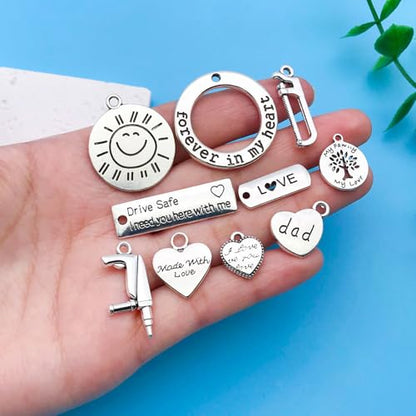 Youdiyla 45pcs Alloy Ancient Silvery Father's Day Series New Tool Set Pendant Jewelry Making DIY Keychain Earrings Pendant Various Design Charms for Jewelry Making Bracelets Necklace (SN790) - color: SN790