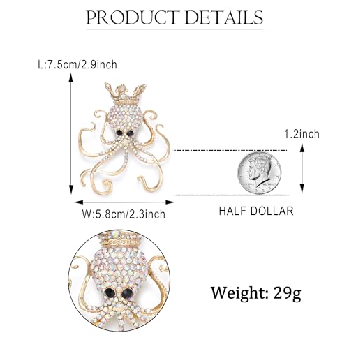 EVER FAITH Women's Austrian Crystal Lovely Octopus Animal Brooch - color: Gold-Tone Iridescent Clear AB