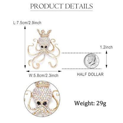EVER FAITH Women's Austrian Crystal Lovely Octopus Animal Brooch - color: Gold-Tone Iridescent Clear AB