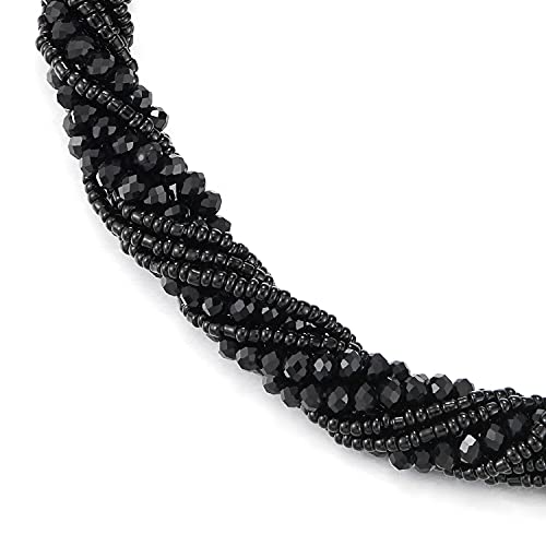 COOLSTEELANDBEYOND Multi-Layer Beads Crystal Braided Chain Choker Collar Magnetic Clasp,Statement Necklace, Bracelet - color: B1-Necklace Black Color