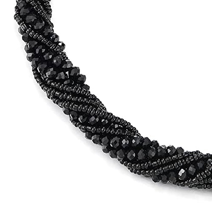 COOLSTEELANDBEYOND Multi-Layer Beads Crystal Braided Chain Choker Collar Magnetic Clasp,Statement Necklace, Bracelet - color: B1-Necklace Black Color