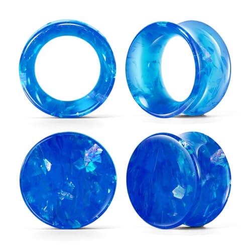2 Pairs Matched Set Gauges for Ears Flesh Tunnels Kits Plugs Earrings Blue Acrylic Ear Expander Stretchers Piercing. - color: Y6636L, size: 7/8"(22mm)