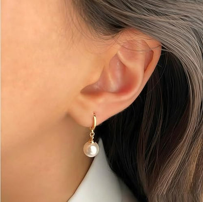 Faux Pearl Earring Necklace Set for Women Girlfriend Imitation Pearl Gold Drop Dangle Earrings Adjustable Pendant Choker Chain for Bridesmaid Bride Wedding Ornament Bridal Birthday Gifts 2Sets