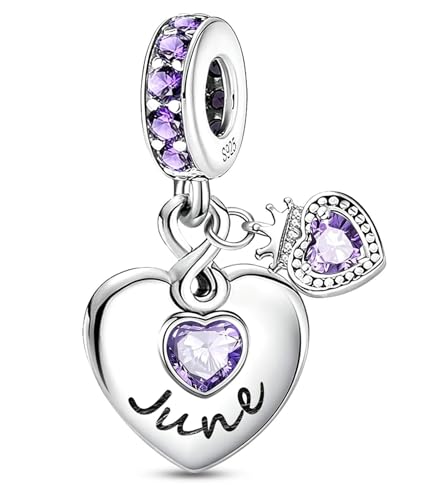 BLUELUNE Birthstone Charms, 925 Sterling Silver Dangle Charm with 5A Cubic Zirconia for Bracelets or Necklaces, Birthday, Mother's Day Present for Women - color: June