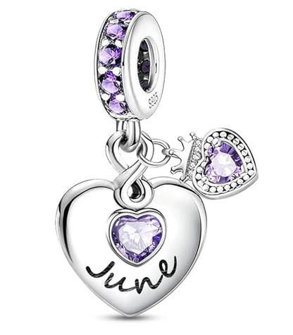 BLUELUNE Birthstone Charms, 925 Sterling Silver Dangle Charm with 5A Cubic Zirconia for Bracelets or Necklaces, Birthday, Mother's Day Present for Women - color: June