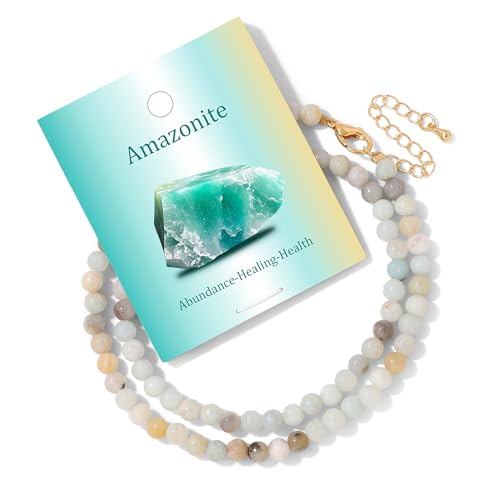 Turquoise Natural Stone Necklace for Women 4mm Handmade Crystal Choker Bead Necklace Gemstone Necklace Healing Crystal Jewelry for Women - color: Amazonite, size: 4mm