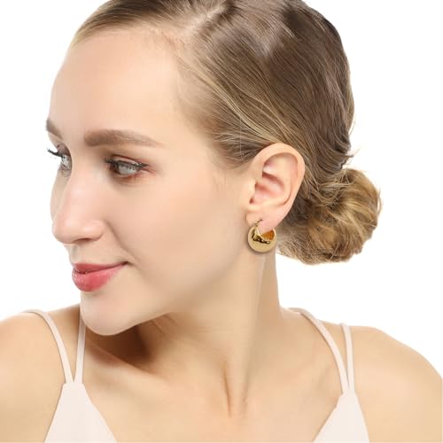 Small Chunky Gold Hoop Earrings For Women, 14k Gold Thick statement huggie hoop earrings Trendy Hoop Earrings Set Hypoallergenic Fashion Earrings - color: Ball-Gold