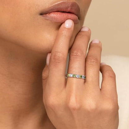 3.5mm Stackable Rings S925 Sterling Silver Created Birthstone & Cubic Zirconia Ring for Women Wedding Bands Anniversary Birthday Jewelry Size 6 to 10(with Box) - color: 08-Created Peridot & CZ-Aug