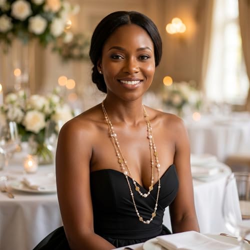 Long Chain Necklaces for Women Pearl Necklaces for Women Long Necklace Dainty Layered Pearl Necklace Statement Sweater Strand Chain Jewelry - color: Golden color