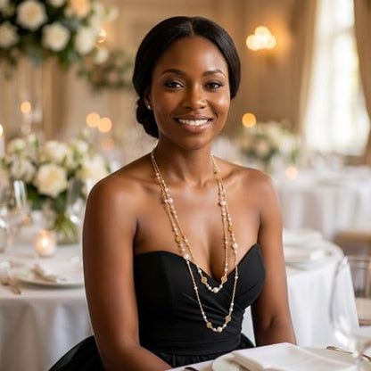 Long Chain Necklaces for Women Pearl Necklaces for Women Long Necklace Dainty Layered Pearl Necklace Statement Sweater Strand Chain Jewelry - color: Golden color