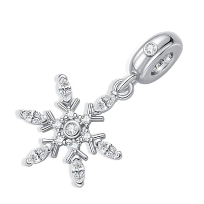 Snowflake Dangle Charm Birthstone Bead Compatible with Pandora Bracelet Women Christmas Gift - color: White