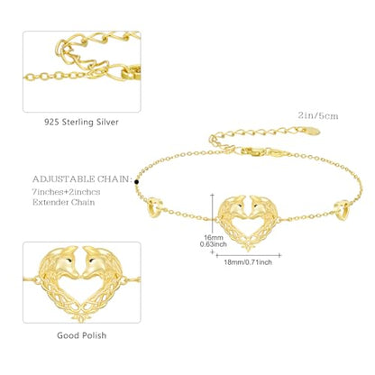 Animal Bracelet for Women 925 Sterling Silver Celtic Dragon/Horse/Wolf Bracelet Adjustable Bracelet Cute Animal Jewelry Gift for Women - style: Wolf Bracelet - Gold