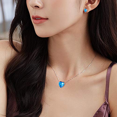 Aurora Tears Hearts Necklace Earrings Jewelry Sets - Women 925 Sterling Silver Birthstone Pendants Earrings Set Crystal Wedding Birthday Jewelry - color: C.March-set
