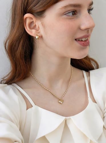 18k Gold Plated Chain Link Necklace for Women, Baroque Pearl/Compass Pendant Necklace - color: Tiny Heart