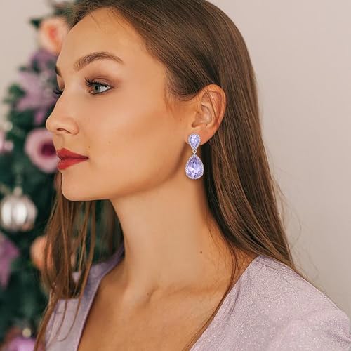 EVER FAITH Women's Austrian Crystal Wedding Tear Drop Dangle Earrings | Bridal Prom Jewelry for Bride Bridesmaid - color: Lavender Color