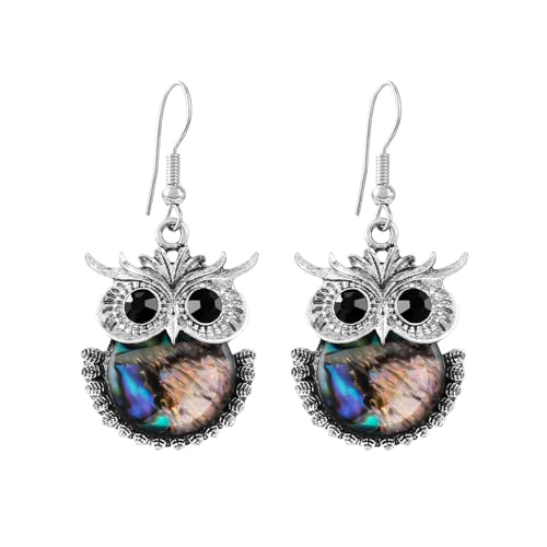 Silver/Gold Boho Dangle Statement Earrings for Women Trendy,Handmade Vintage Dainty Cute Long Drop Summer Earrings,fashion Accessories Jewelry Gifts - color: A37 owl sgaped abalone earrings