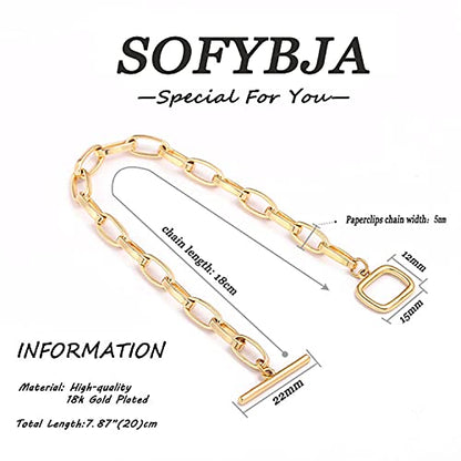 SOFYBJA 18k Gold Plated Personalized Chunky Cuban Oval Link Chain Bracelets for Men Toggle Rope Bracelet Jewelry for Women - style: Paperclip Chain Link Bracelet