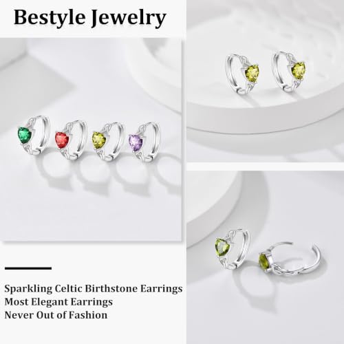 Bestyle 925 Sterling Silver Huggie Hoop Earrings Small Birthstone Hoop Earrings for Women Hypoallergenic Silver Huggie Earring,Great Birthday Earrings Gift for Daughter Wife Mom - color: 08-Peridot-Hoop