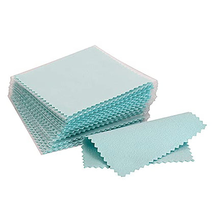 CATIFLIN 100pcs Premium Jewelry Cleaning Cloth, Silver Polishing Cloth Individually Wrapped, for Sterling Silver, Gold, Brass, Silverware, Coin, Ring, Watch and More (Sea Blue, 3.15" x 3.15") - color: Sea Blue