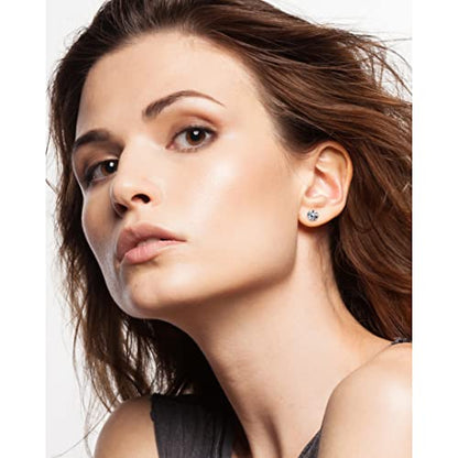 Orovi Round 14K Gold Earrings for Women in Solid 14K White Gold 585/14K Yellow Gold 585 with Ruby/Sapphire/Zirconia/Emerald Gemstones, Stud Earrings For Women,Women's Jewelry Delivered in Jewelry Box - color: 14K White Gold/ Zirconia