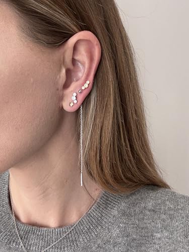 14K Gold Plated Nap Earrings Sterling Silver Ball Bar Bezel Setting CZ Stones Screw Back Hypoallergenic Earrings Everyday Cartilage Helix Parisian Minimalist Piercing Earrings For Women Unisex - color: Triple Lights - WG