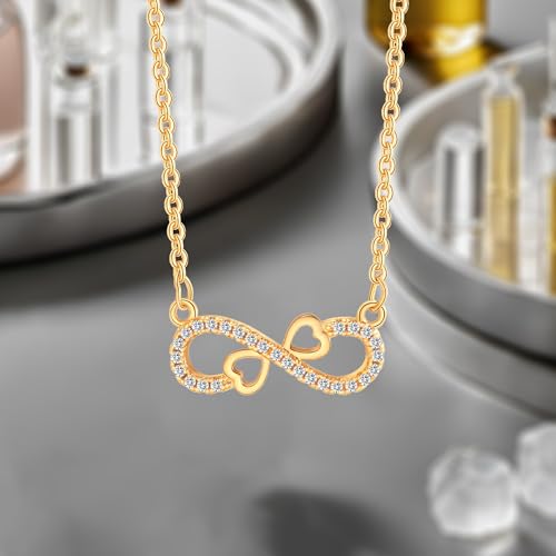 Gold Plated Pendant Necklaces for Women Cubic Zirconia Accent 18 Inch Adjustable Chain Hypoallergenic Gift for Wife Mom Birthday Valentines Day - style: Infinity