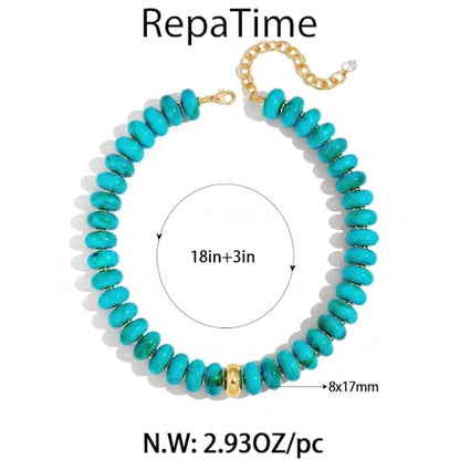 Chunky Colorful Bead Necklace Summer Fashion Statement Boho Beaded Chunky Necklace for Women Adjustable Length Lightweight Cool Suitable for Beach Vacation Daily Wear & Summer Parties - color: Turquoise