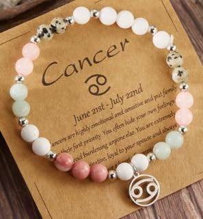 XAM 12 Zodiac Stone Beaded Bracelet - Natural Gemstone & Stainless Steel Charm Constellation Jewelry - color: I