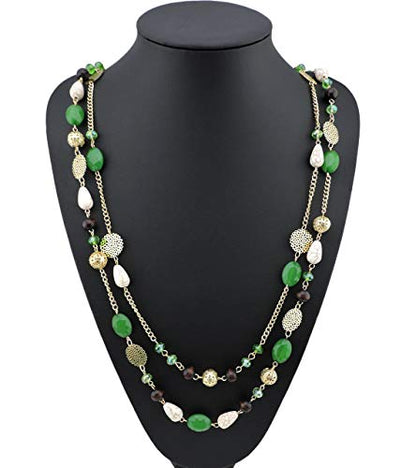 Bocar Long Necklaces for Women Trendy, Boho Layered Crystal Beaded Collar Necklaces for Women, Fashion Statement Necklaces Jewelry - color: Green