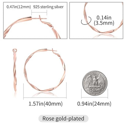 Rose/White/18k Gold Plated Hoop Earrings Lightweight Hoop Earrings For Women Loop Earrings 1in 2in - color: Rose Gold, size: 40mm