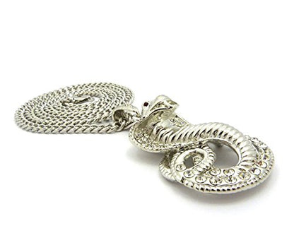 Fashion 21 Pave Red Eye Cobra Pendant 24" Rope, 36" Cuban Chain Necklace in Gold, Silver Tone Plated - style: Silver Tone / 36" Cuban Chain