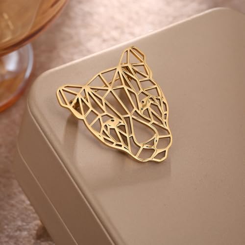 Large-sized Gold Color Phoenix Bird Brooch Wolf and Lion Brooch and Pin - style: Leopard