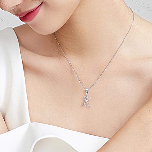 Aurora Tears Letter Necklace Initial 925 Sterling Silver Alphabet Pendant Crystal Name Gift Women Cubic Zirconia Jewelry - color: K