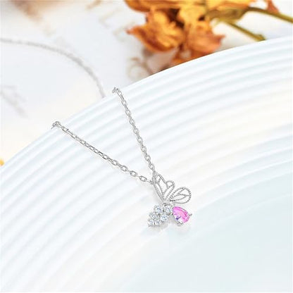 925 Sterling Silver Necklace for Women Trendy, Charming Layered Necklace with Cubic Zirconia Pendant for Her Womens Dainty Diamond Choker Necklaces Holiday Jewelry Gifts for Mom Wife Daughter Lover - color: Butterfly-silver07