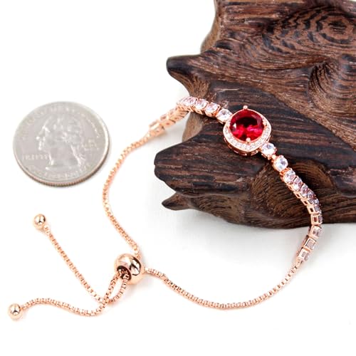 Sparkling CZ Tennis Bracelets for Women, Birthstone Slider Bolo Bracelets Trendy Birthday Valentine's Day Jewelry for Women Lady - color: Red