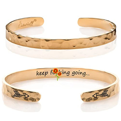 Bracelet - Gifts for Women – Inspirational, Friendships, Love, Mom, Daughters, Sisters, Christian, Graduations, Memorials & Wedding Gifts – 100+ Phrases – Stainless Steel, Gift Ready - color: BADASS Gift - Keep F##king Going - GOLD