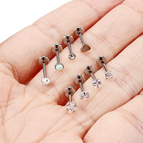 20G 18G 16G Push in Theadless Nose Rings Studs Hypoallergenic Lip Labret Jewelry Flat Back Nose Stud Stainless Steel Cartilage Helix Tragus Earrings for Women Men 6mm 7mm 8mm Bars Diamond 3mm - color: A:18G-Push in-Bar 7mm