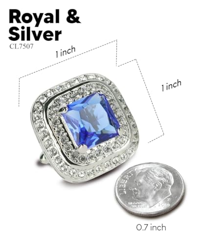 Square Colored Crystal Double Diamond Set Cufflinks - color: Royal/Silver