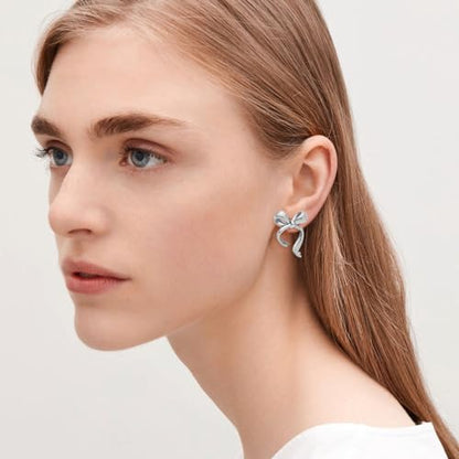 Gold Silver Bow Drop Earrings for Women Long Tassel Chain Bow Earrings Ribbon Bowknot Dangle Earrings Jewelry Gifts - color: Silver Bow C