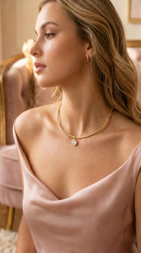 14K Gold Plated Collar Choker Necklace for Women Charm Jewelry | Trendy Dainty Statement Fashion Cubic Zirconia Pendant Necklace - color: 89A