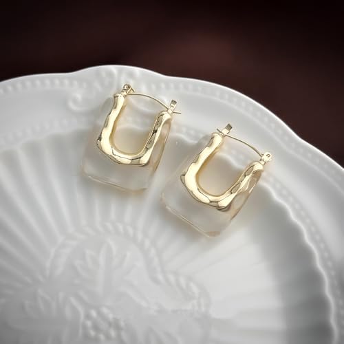 Chunky Acrylic Hoop Earrings Resin Geometric U Shape Hoop Earring Trendy Jewelry Gifts for Women - color: Transparent
