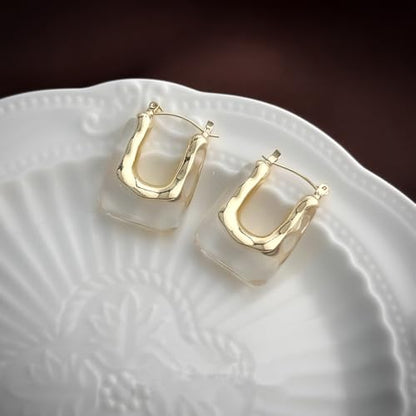 Chunky Acrylic Hoop Earrings Resin Geometric U Shape Hoop Earring Trendy Jewelry Gifts for Women - color: Transparent