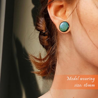 4PCS Shiny Glitter Resin Gauges Stainless Steel Ear Tunnels and Plugs Light blue Green Pink and Dark brown Glitter Colorful Ear Gagues Screw Fit Expander Stretcher Piercings - color: ZS8019H, size: 6mm(2g)