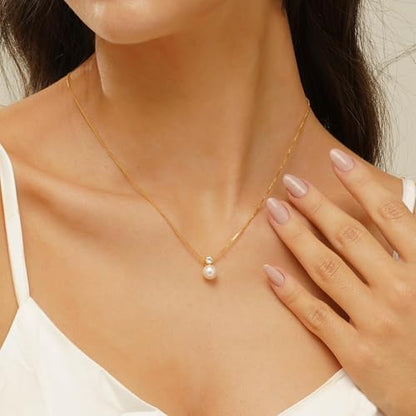 Plenky Pearl Necklaces for Women-14k Gold Plated Layered-Single Pearl Necklace Simple Pearl Choker Necklaces for Women Trendy Cute Gold Necklace Jewelry for Women Gifts - style: CZ Pearl Necklace