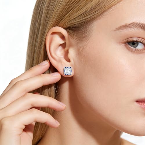 Titanium Stud for Sensitive Ears, Gold Plated Halo Cubic Zirconia Earrings - color: Square White Stud