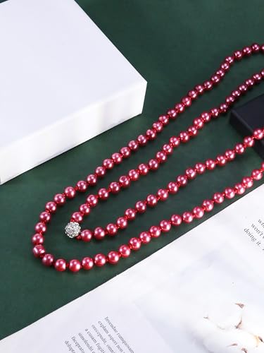 Long Pearl Necklace for Women Dainty Zircon Bead Pearl Necklace Layered Faux Pearls Necklaces Long Wedding Long Pearl Necklace Delicate Jewelry for Brides - color: Style-G red