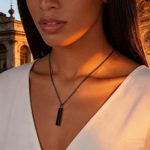 Geometric Bar Pendant Necklaces for Women Men – Fashion Rectangular Long Necklace, Minimalist Trendy Gifts for Men Women - color: Black